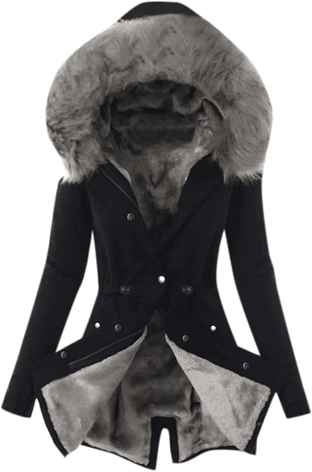 Womens Winter Coats Sherpa Lined Faux Fur Hooded Jacket Mid Length Warm Heavy Jackets Thickened Windproof Outerwear