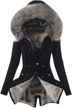 Womens Winter Coats Sherpa Lined Faux Fur Hooded Jacket Mid Length Warm Heavy Jackets Thickened Windproof Outerwear