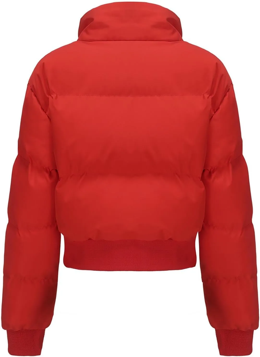 Womens Winter Cropped Puffer Coat Stand Collar Short Down Jacket Winter Outerwear Warm Quilted Jacket with Pockets