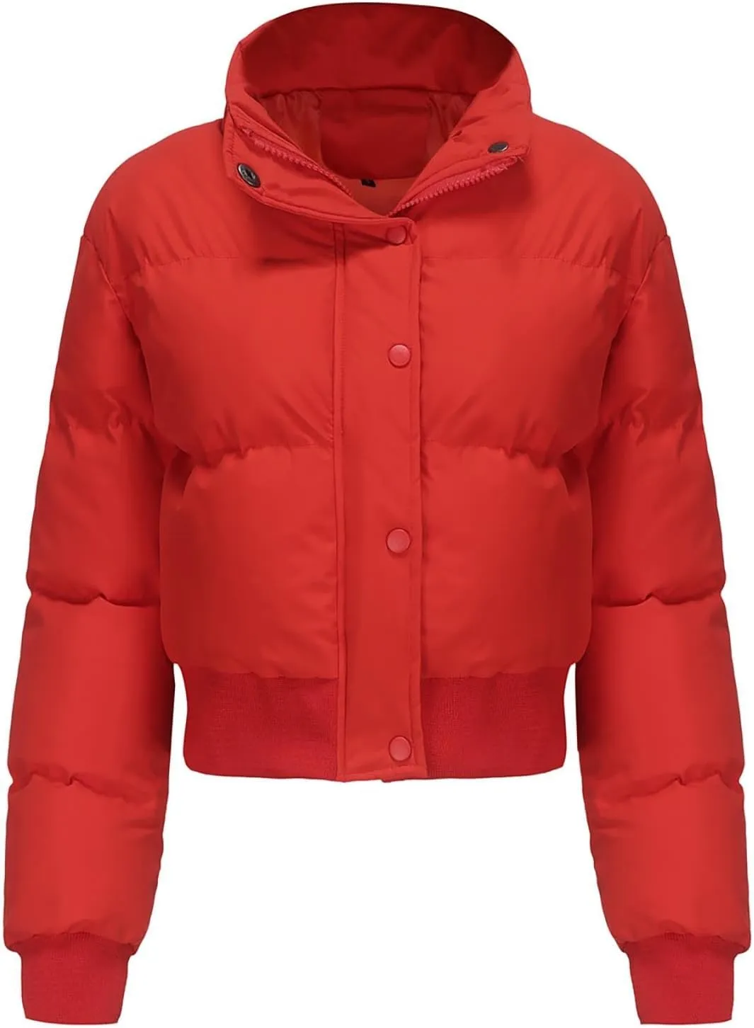 Womens Winter Cropped Puffer Coat Stand Collar Short Down Jacket Winter Outerwear Warm Quilted Jacket with Pockets