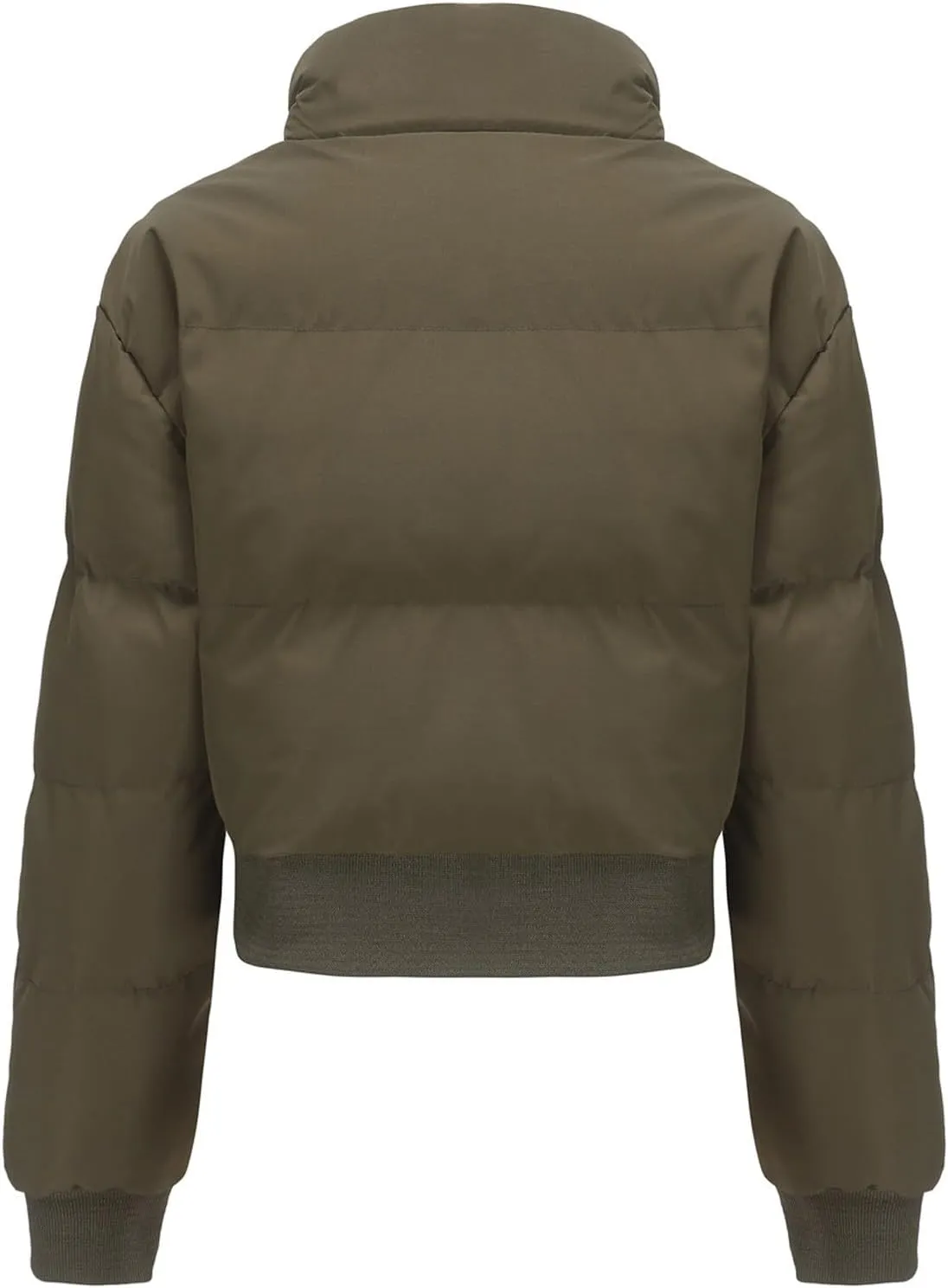 Women's Winter Cropped Puffer Jacket Long Sleeve Oversized Stand Collar Zip-Up Short Down Coat Fashion Solid Outwear