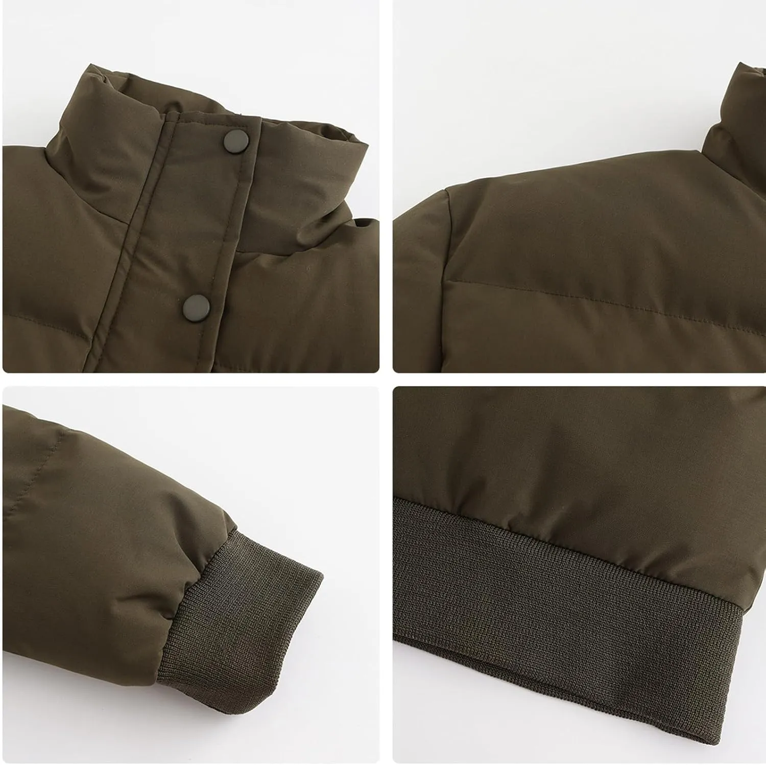 Women's Winter Cropped Puffer Jacket Long Sleeve Oversized Stand Collar Zip-Up Short Down Coat Fashion Solid Outwear