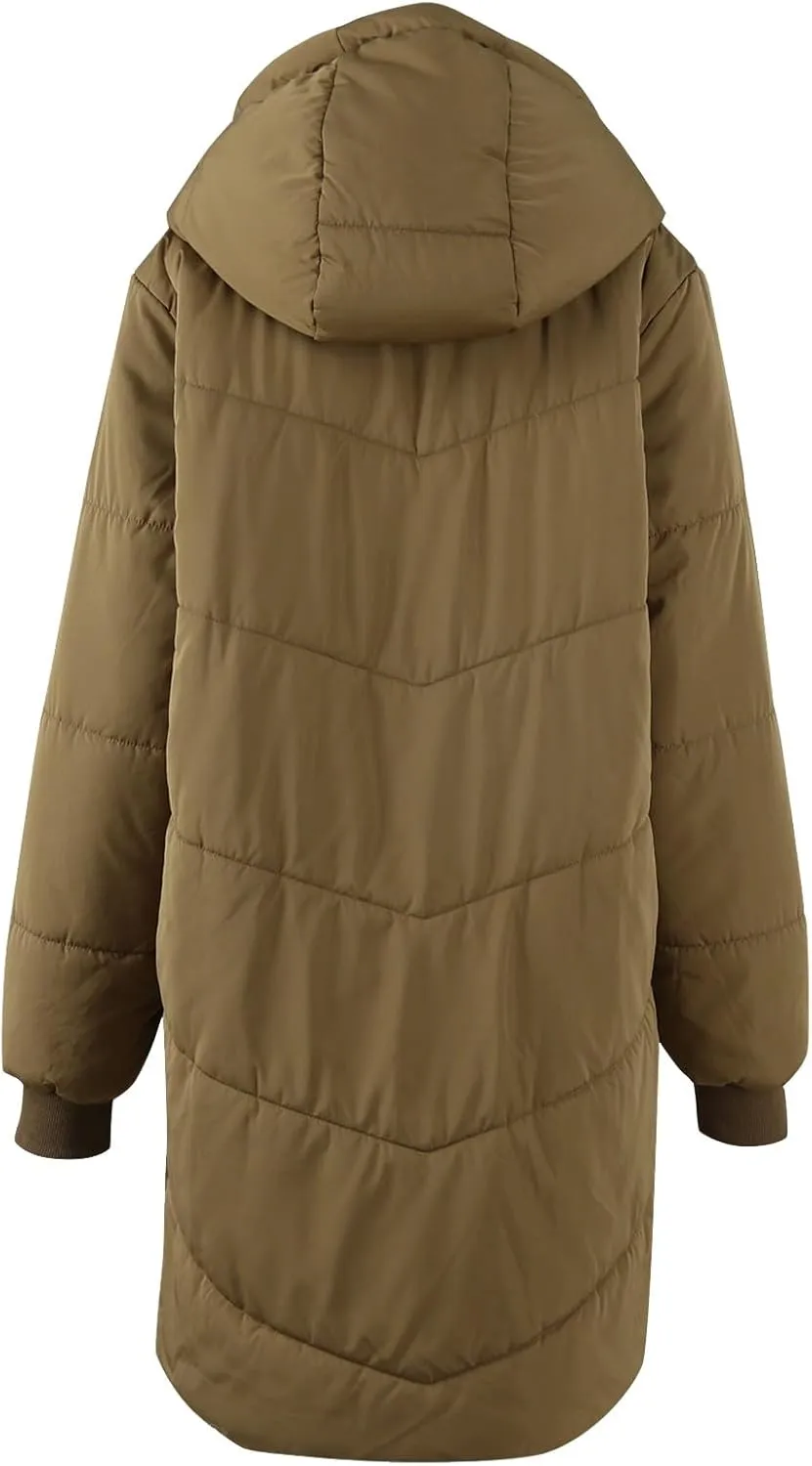 Women's Winter Puffer Coat Thicken Fleece Lined Down Jacket Warm Sherpa Coats Long Hooded Snow Jackets
