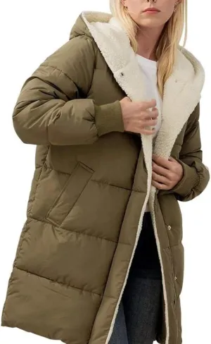 Women's Winter Puffer Coat Thicken Fleece Lined Down Jacket Warm Sherpa Coats Long Hooded Snow Jackets
