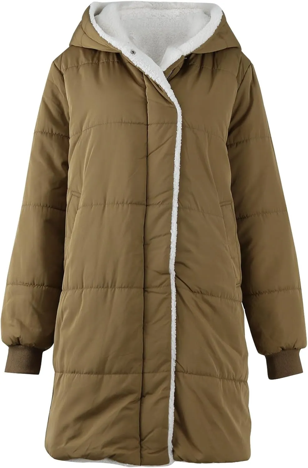 Women's Winter Puffer Coat Thicken Fleece Lined Down Jacket Warm Sherpa Coats Long Hooded Snow Jackets