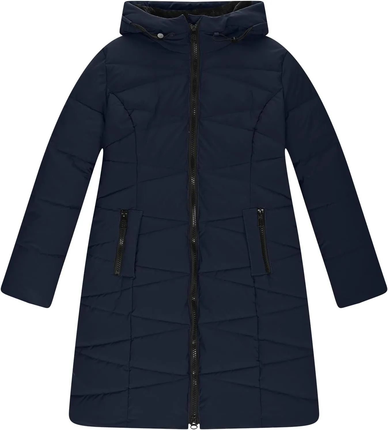 Women's Winter Puffer Coat Thicken Fleece Lined Down Jacket Waterproof Faux Fur Hooded Parka With Zipper Pockets