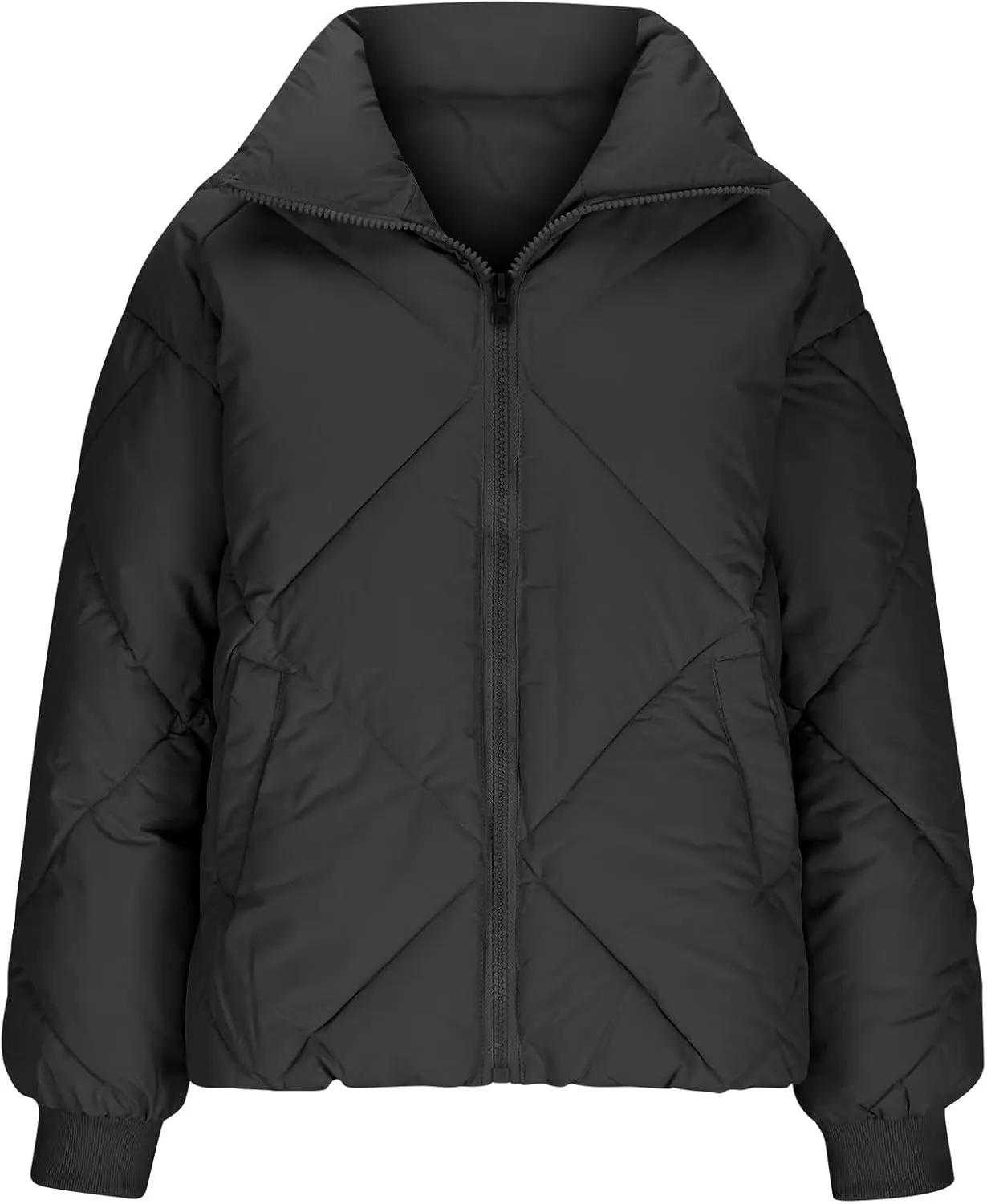 Womens Winter Puffer Jacket Warm Padded Wadded Jackets Zip Up Down Coats Quilted Puffy Outerwear Clothing