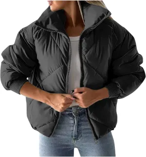 Womens Winter Puffer Jacket Warm Padded Wadded Jackets Zip Up Down Coats Quilted Puffy Outerwear Clothing