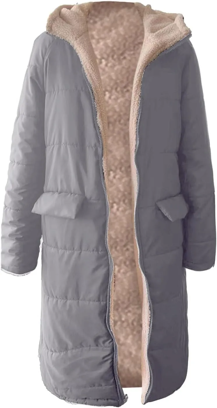 Womens Winter Warm Thicken Long Outwear Jacket Lightweight Winter Coat Womens Long-Sleeve Puffer Jacket Womens
