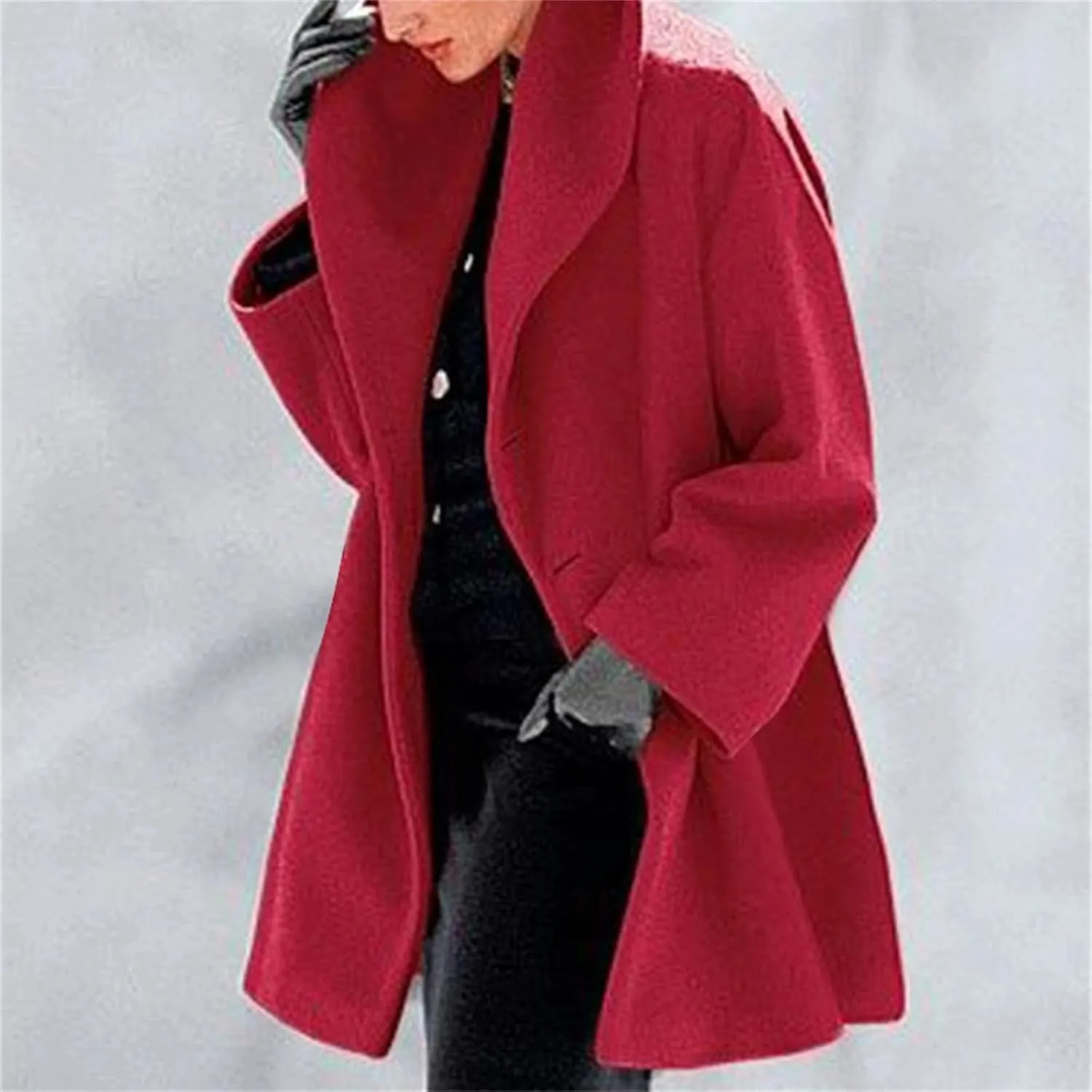 Womens Wool Blend Coat Oversized Notch Lapel Single Breasted Casual Mid Long Pea Trench Coat Overcoat Outerwear