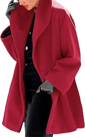 Womens Wool Blend Coat Oversized Notch Lapel Single Breasted Casual Mid Long Pea Trench Coat Overcoat Outerwear