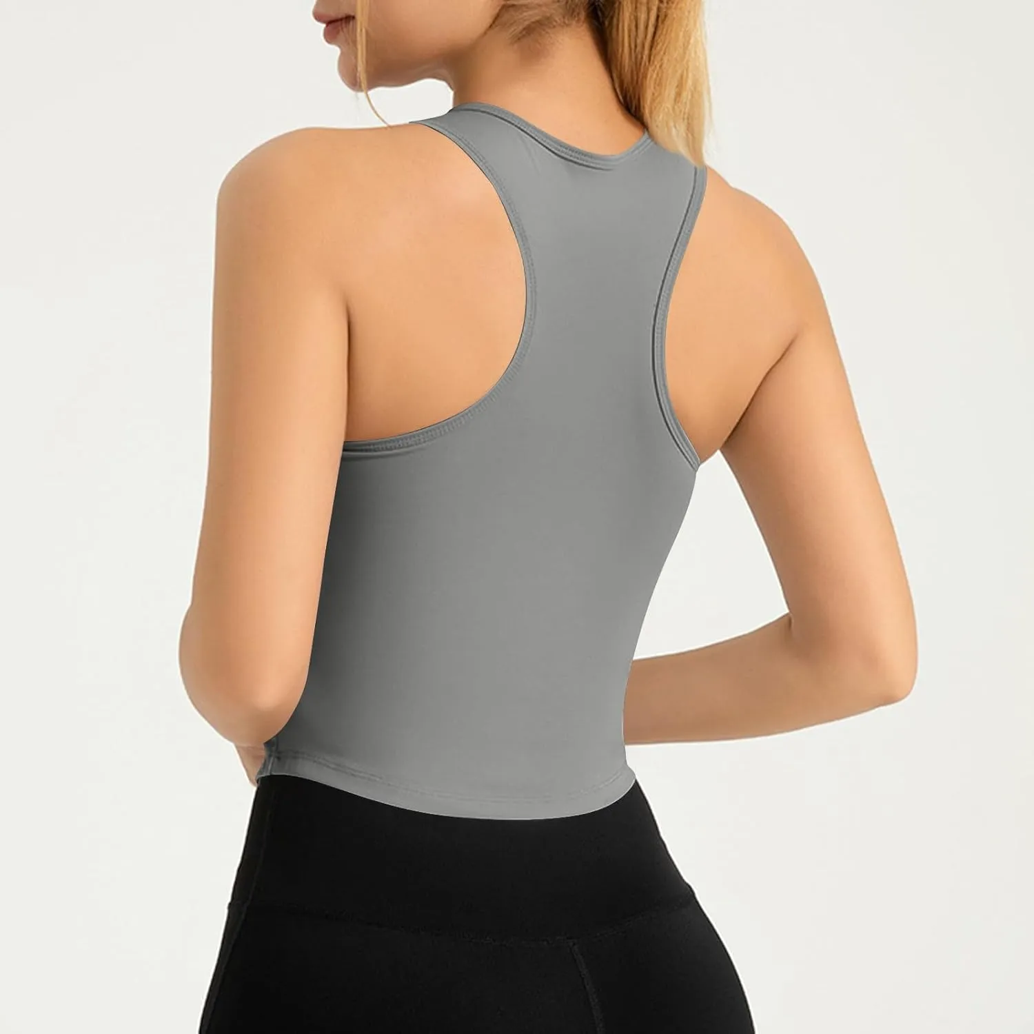 Womens Workout Sleeveless Tops Round Neck Seamless Athletic Tank Tops Summer Quick Dry Stretch Running Gym Yoga Shirts