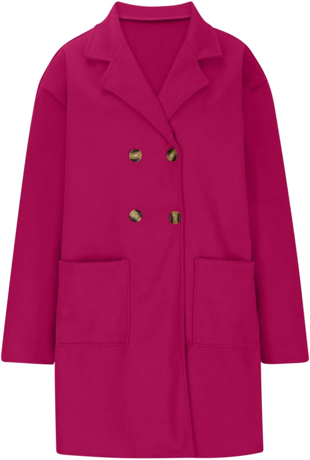 Wool Coats for Women Long Sleeve Oversized Winter Jackets Notch Double-Breasted Lapel Peacoats with Pockets