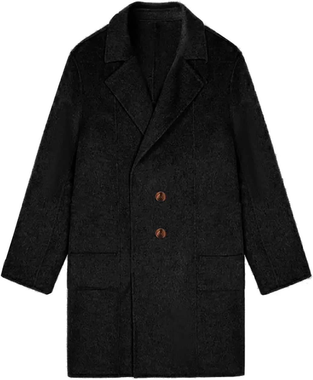 Wool Coats for Women Long Sleeve Oversized Winter Jackets Notch Double-Breasted Lapel Peacoats with Pockets