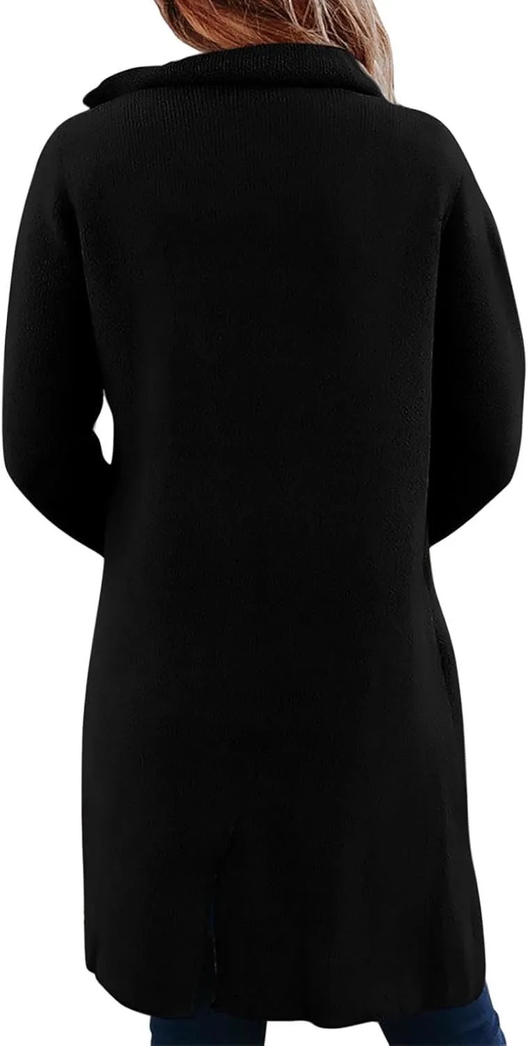 Wool Coats for Women Long Sleeve Oversized Winter Jackets Notch Double-Breasted Lapel Peacoats with Pockets