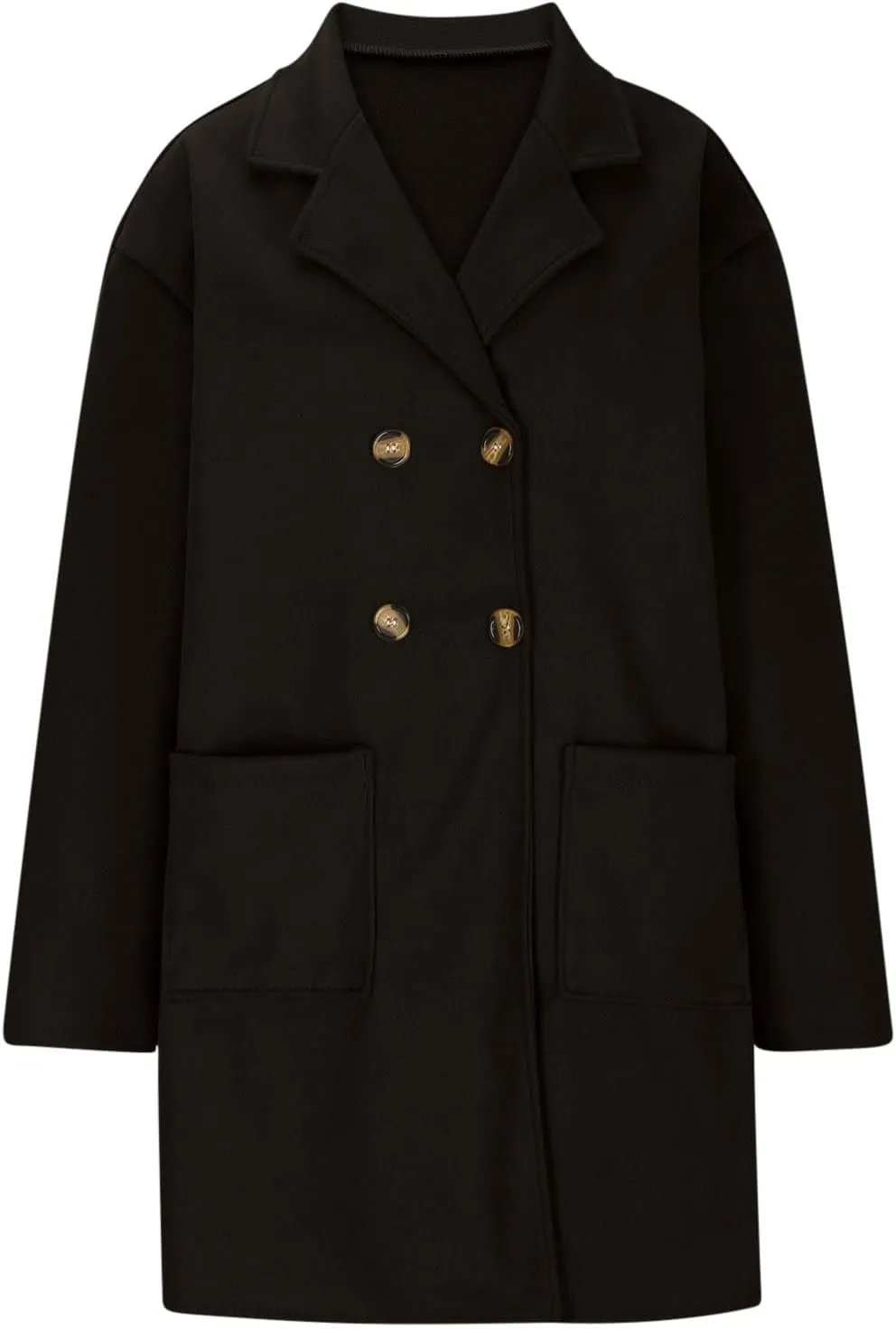 Wool Coats for Women Long Sleeve Oversized Winter Jackets Notch Double-Breasted Lapel Peacoats with Pockets