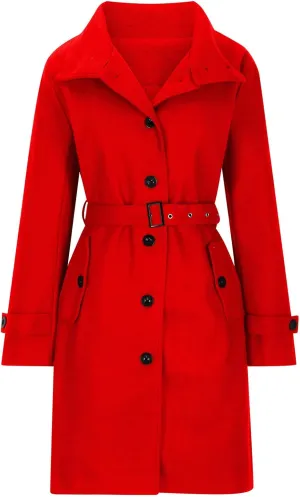 Wool Jacket Women Winter Wool Blend Camel Mid Coat Notch Single-Breasted Lapel Jacket Outwear Stand Collar Pea Coats