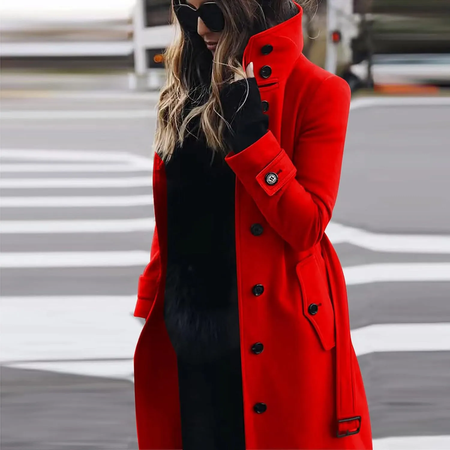 Wool Jacket Women Winter Wool Blend Camel Mid Coat Notch Single-Breasted Lapel Jacket Outwear Stand Collar Pea Coats