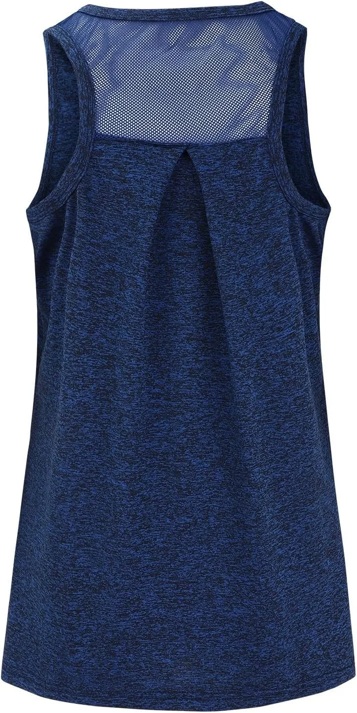 Workout Tops for Women Quick Dry Athletic Yoga Blouse Loose Fit Racerback Mesh Backless Muscle Tank Running Shirts
