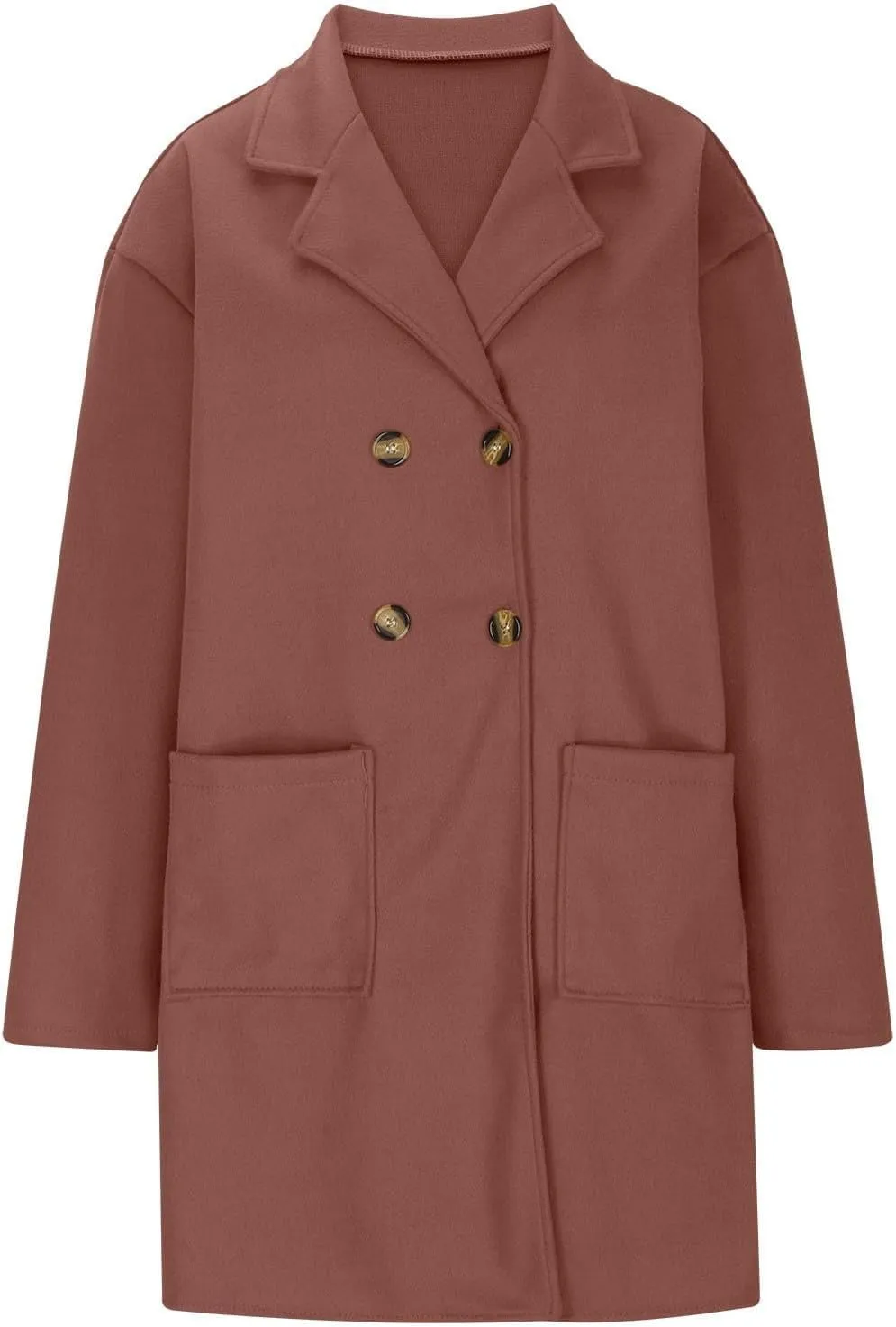 XOWRTE Women Wool Blend Coat Double Breasted Notch Lapel Long Trench Coat Casual Solid Winter Elegant Jackets for