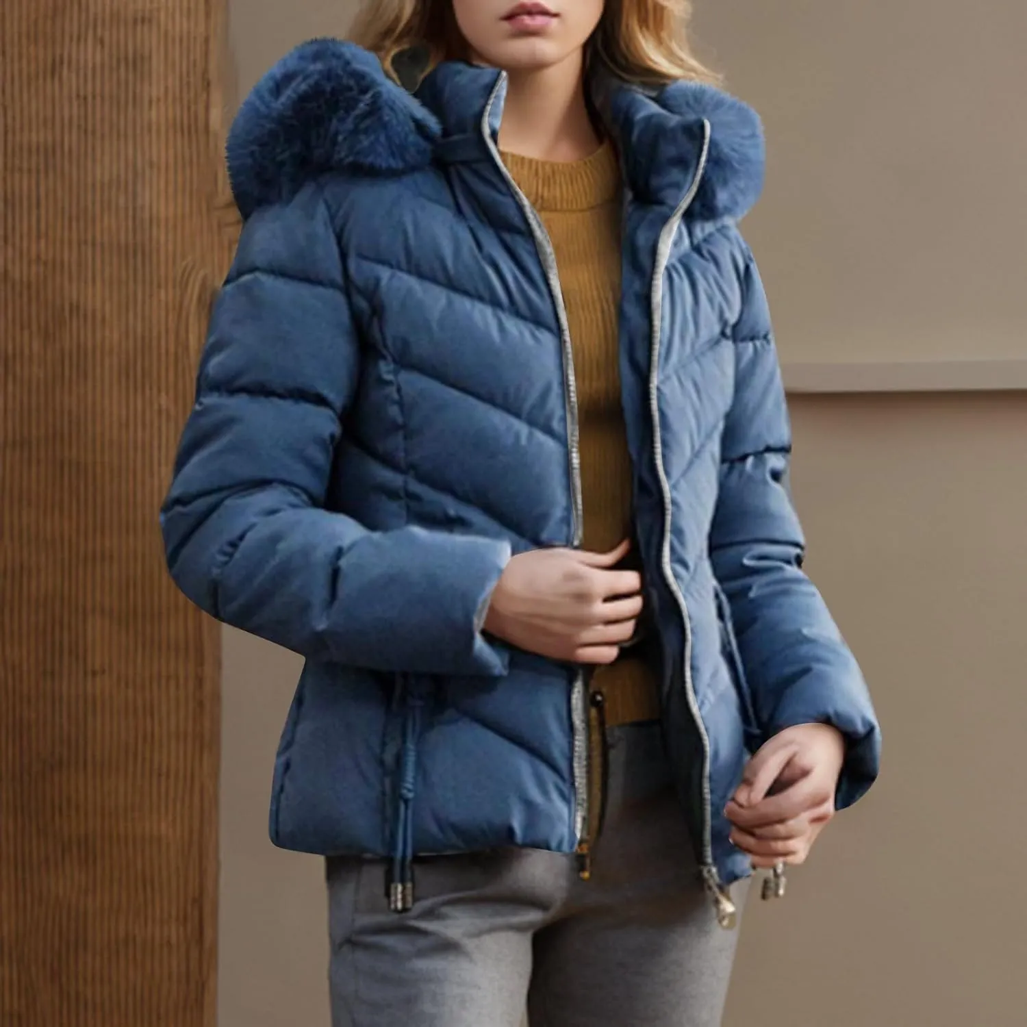 XOWRTE Women's Down Jacket Winter Mid Lenght Down Puffer Coats Ladies Lightweight Jackets Woman Hooded Thick Warm Parka