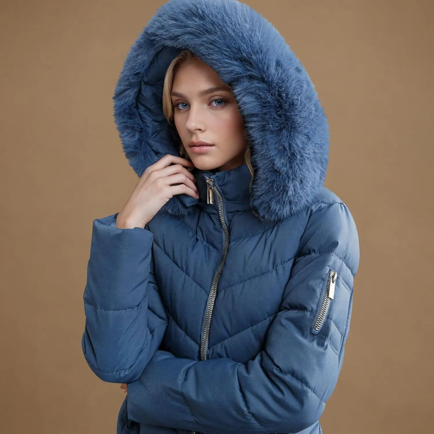 XOWRTE Women's Down Jacket Winter Mid Lenght Down Puffer Coats Ladies Lightweight Jackets Woman Hooded Thick Warm Parka