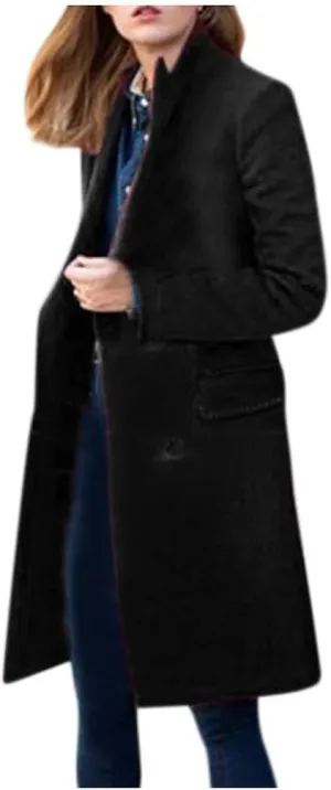 XUNRYAN Womens Wool-Blend Trench Coats Long Sleeve Jackets Casual Button Peacoats Elegant Blazer Suit Notch Lapel Slim Outer