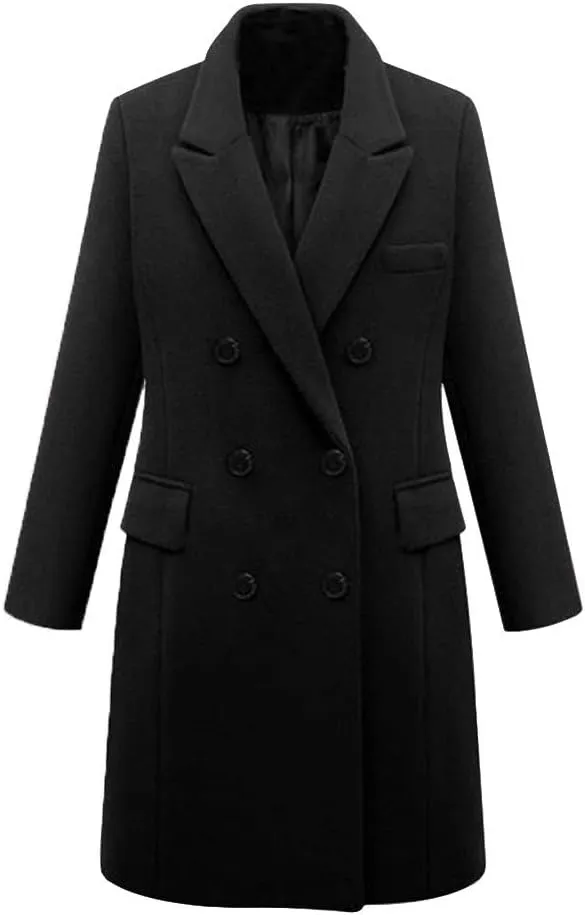XUNRYAN Womens Wool-Blend Trench Coats Long Sleeve Jackets Casual Button Peacoats Elegant Blazer Suit Notch Lapel Slim Outer