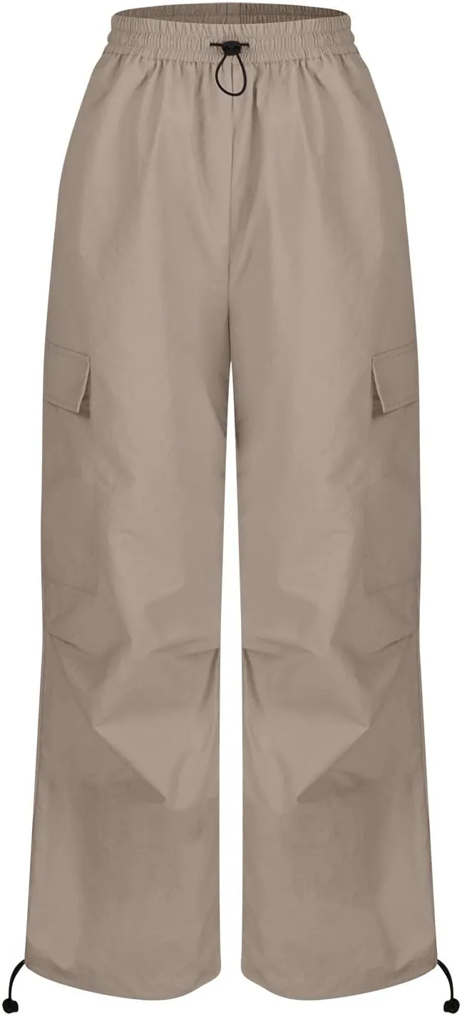 Y2K Teen Girls Street Cargo Pants Cute Low Waist Parachute Pants Multi-Pockets Wide Leg Cargo Pants Light Sweatpants
