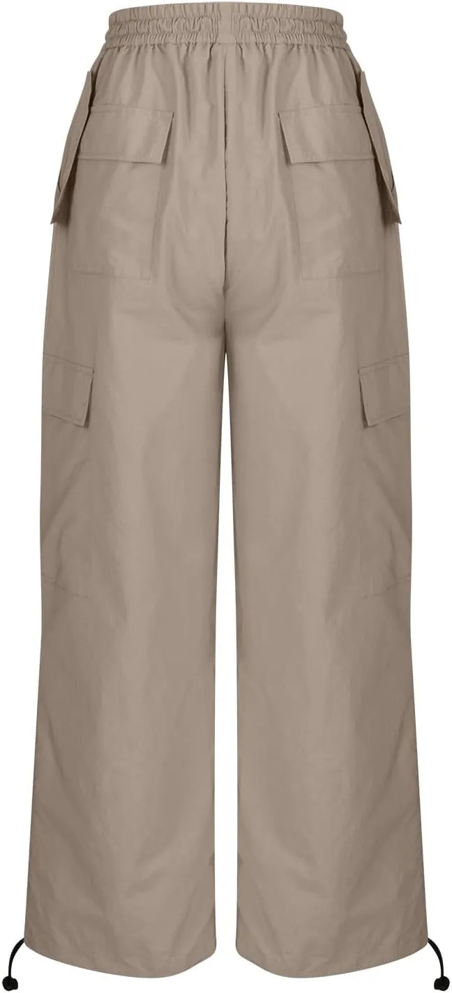 Y2K Teen Girls Street Cargo Pants Cute Low Waist Parachute Pants Multi-Pockets Wide Leg Cargo Pants Light Sweatpants