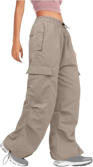 Y2K Teen Girls Street Cargo Pants Cute Low Waist Parachute Pants Multi-Pockets Wide Leg Cargo Pants Light Sweatpants