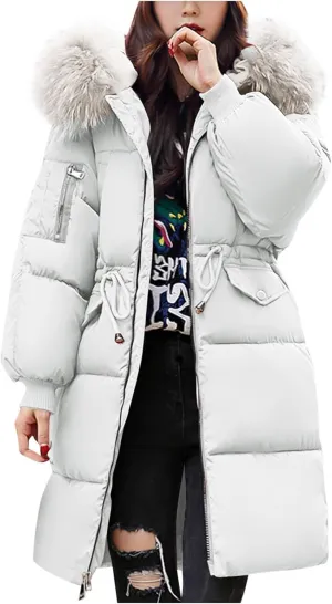 yardsong Winter Coats for Women Long Down Overcoats Thicken Warm Parka Casual Quilted Puffer Jackets with Faux Fur Hood
