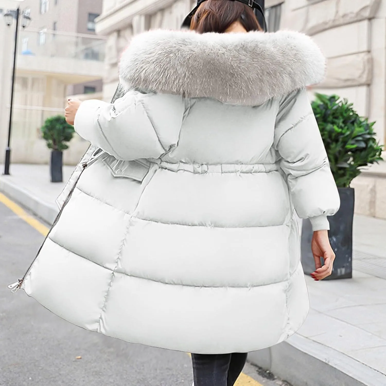 yardsong Winter Coats for Women Long Down Overcoats Thicken Warm Parka Casual Quilted Puffer Jackets with Faux Fur Hood