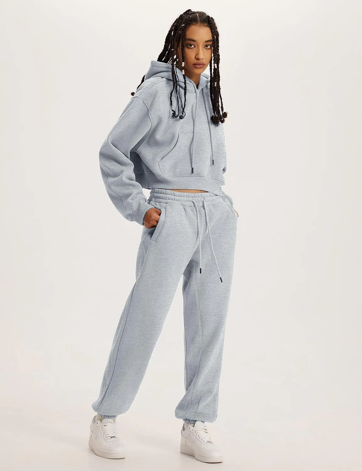 Yeokou Women's Fleece 2 Piece Outfits Sweatsuits Pullover Hoodie Sweatshirt Jogger Pants Tracksuits Set