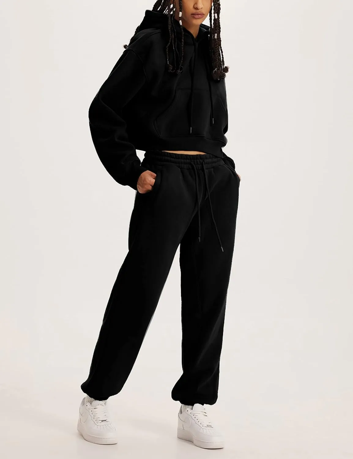 Yeokou Women's Fleece 2 Piece Outfits Sweatsuits Pullover Hoodie Sweatshirt Jogger Pants Tracksuits Set