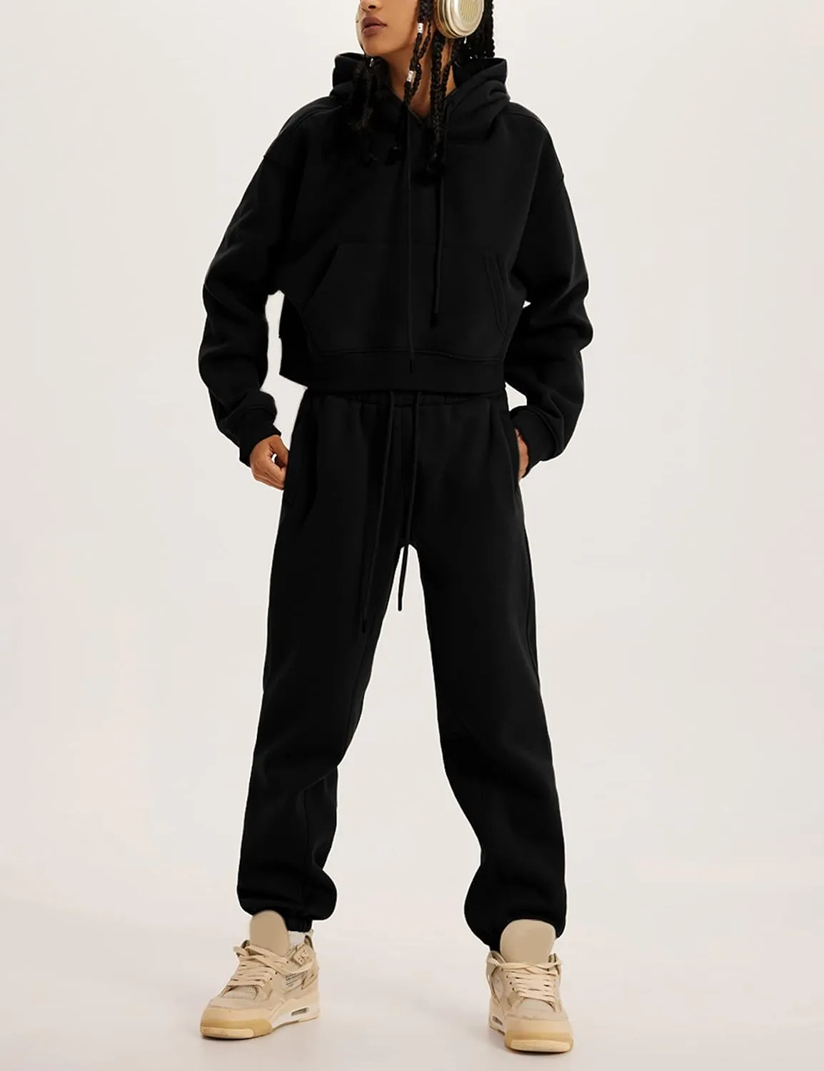 Yeokou Women's Fleece 2 Piece Outfits Sweatsuits Pullover Hoodie Sweatshirt Jogger Pants Tracksuits Set