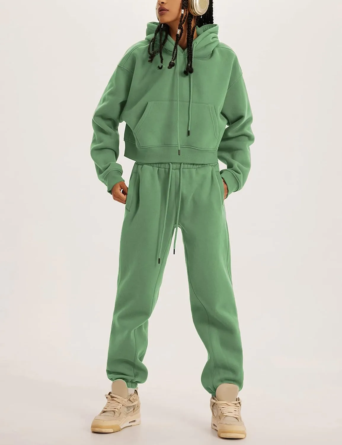 Yeokou Women's Fleece 2 Piece Outfits Sweatsuits Pullover Hoodie Sweatshirt Jogger Pants Tracksuits Set