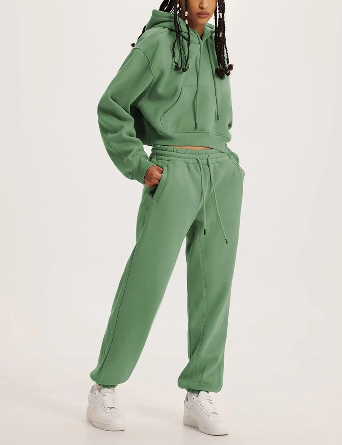 Yeokou Women's Fleece 2 Piece Outfits Sweatsuits Pullover Hoodie Sweatshirt Jogger Pants Tracksuits Set