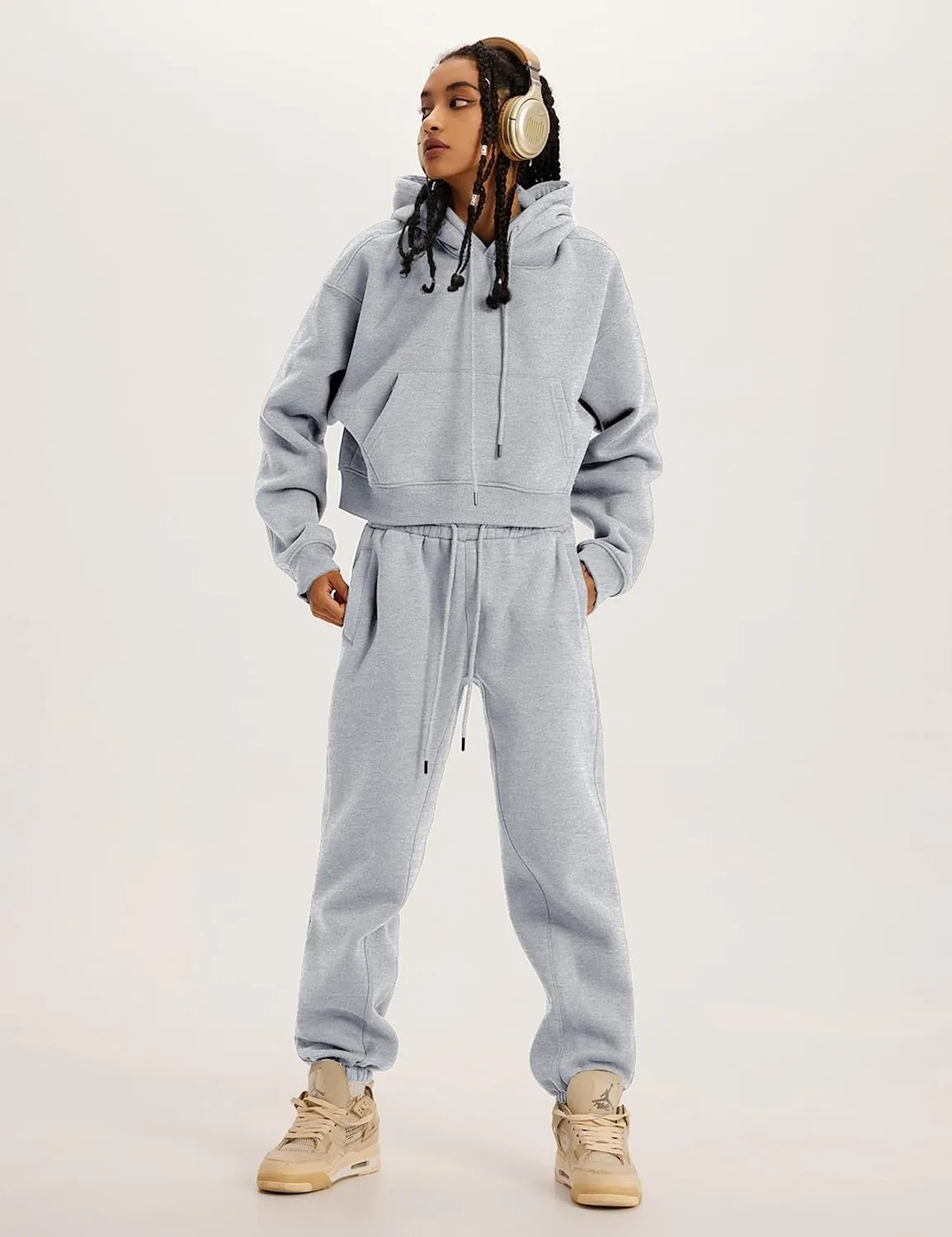 Yeokou Women's Fleece 2 Piece Outfits Sweatsuits Pullover Hoodie Sweatshirt Jogger Pants Tracksuits Set