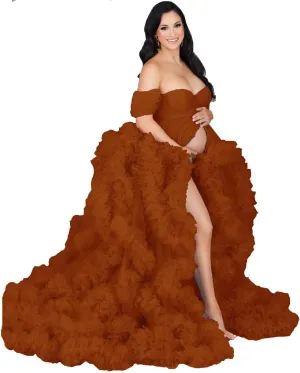 yinyyinhs Women's Tulle Robe Maternity Dress for Photoshoot Long Off Shoulder Puffy Bridal Lingerie Bathgown Baby Shower