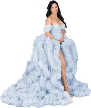 yinyyinhs Women's Tulle Robe Maternity Dress for Photoshoot Long Off Shoulder Puffy Bridal Lingerie Bathgown Baby Shower