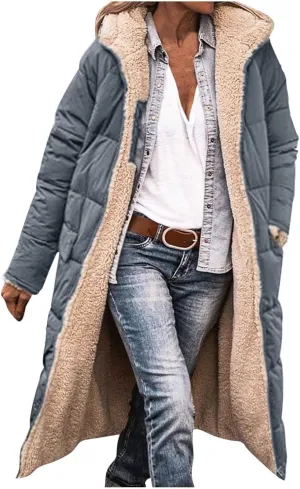 YRAETENM Womens Winter Warm Coats Sherpa Fleece Lined Hooded Puffer Jacket Oversized Shearling Fleece Long Coats with Pockets