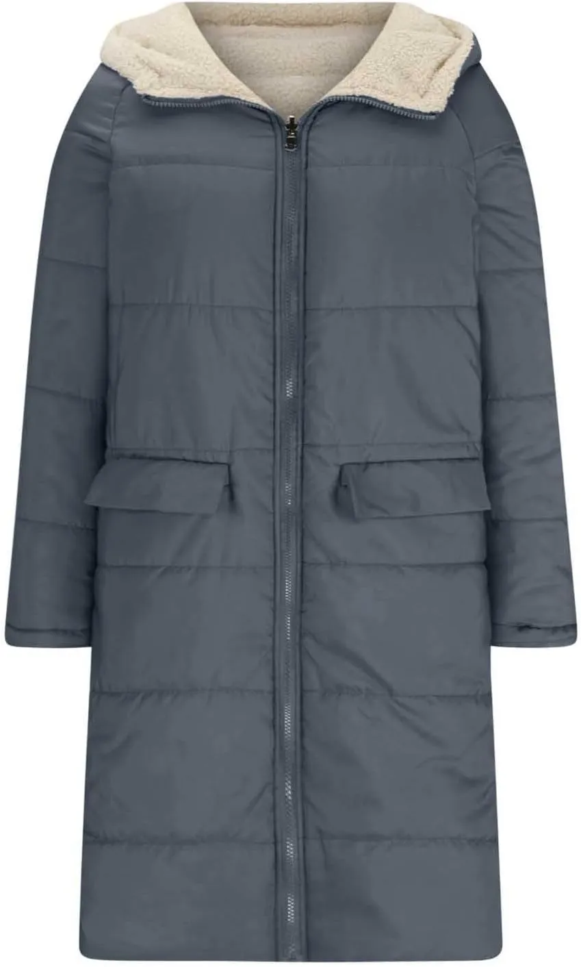 YRAETENM Womens Winter Warm Coats Sherpa Fleece Lined Hooded Puffer Jacket Oversized Shearling Fleece Long Coats with Pockets