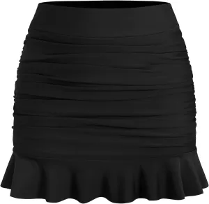 ZAFUL Women High Waisted Swim Skirts Ruffle Ruched Mini Skirt Tummy Control Bikini Bottoms