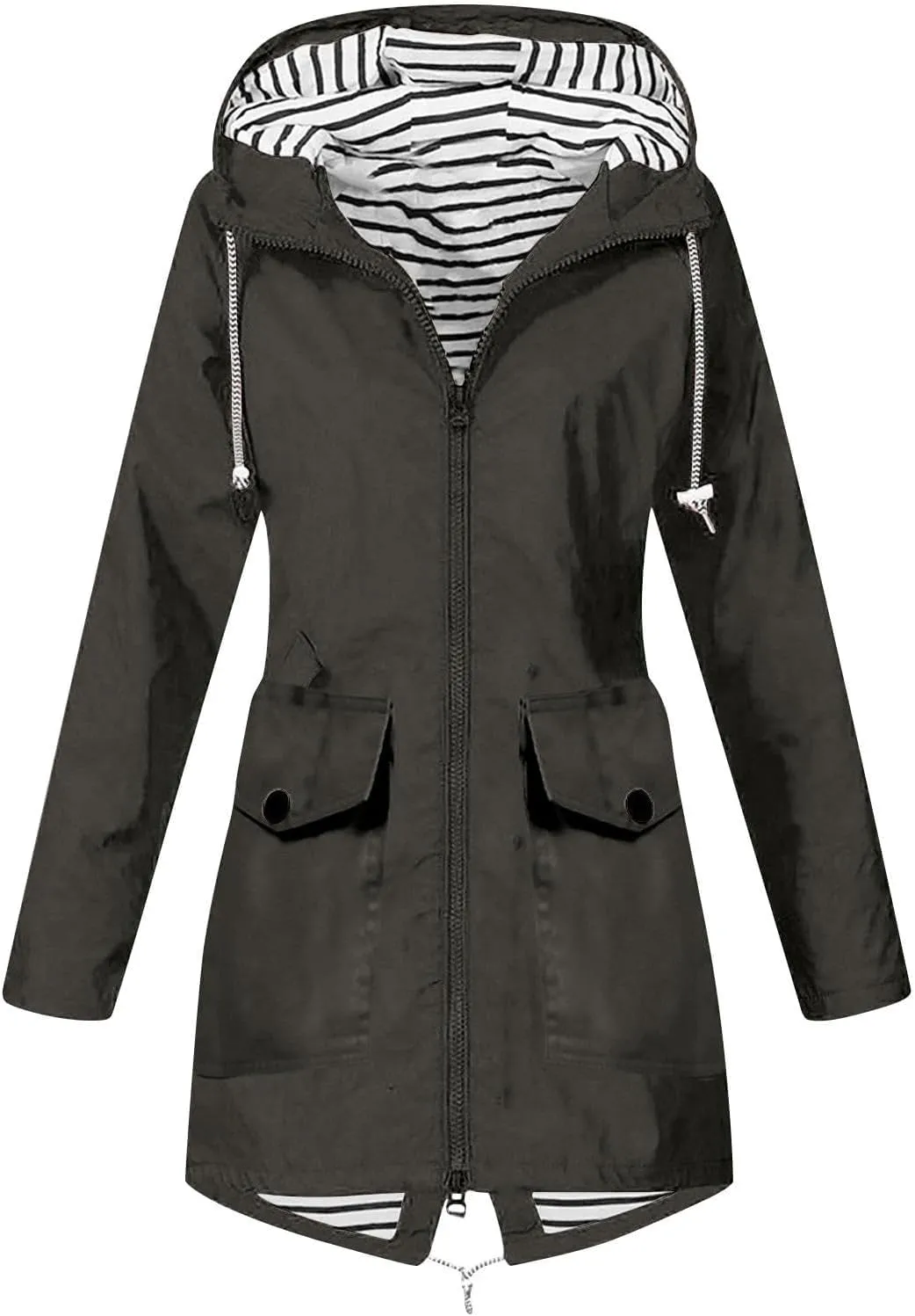 ZEFOTIM Womens Rain Jacket with Hood Waterproof Light Weight Casual Raincoat with Pockets Zip Up Hiking Jackets Clothes