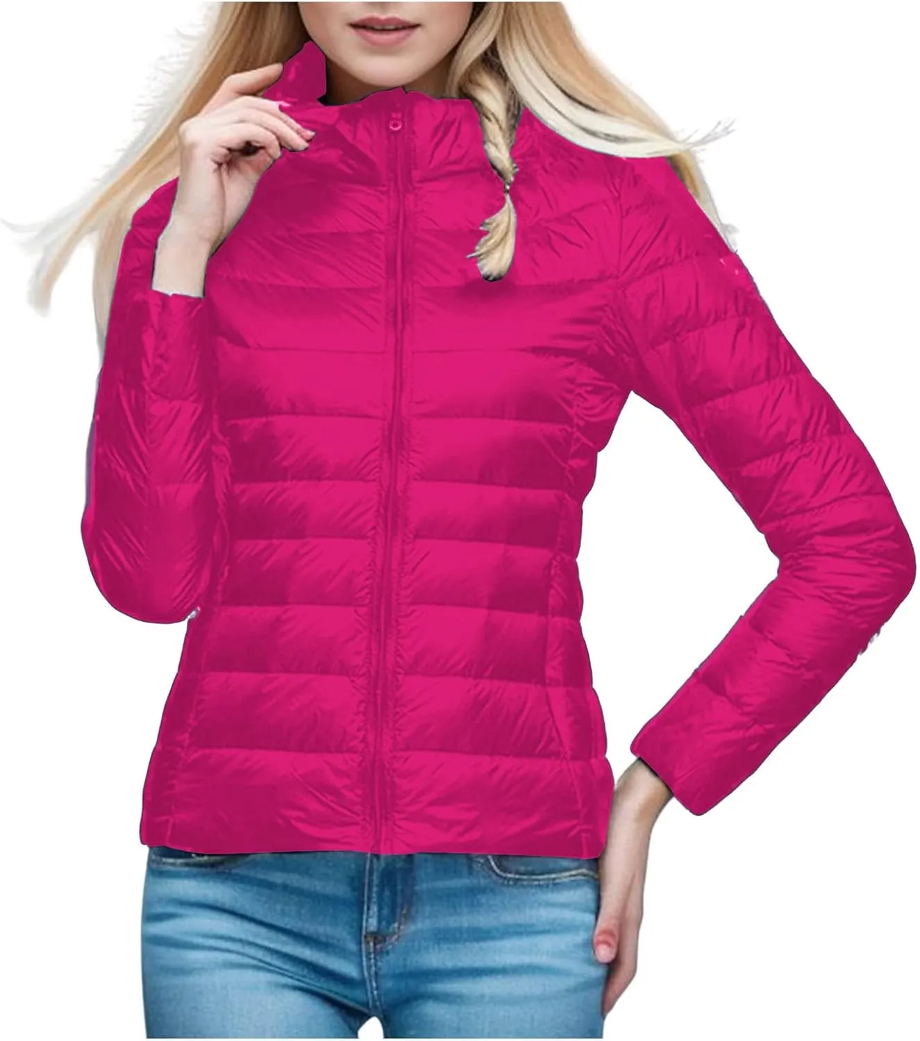 ZWRXW Down Jacket for Women Short Lightweight Duck Down Quilted Stand Collar Puffer Coats Packable Winter Outerwear