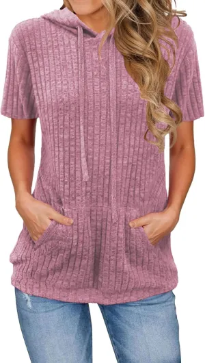 ZWRXW Womens Summer Tops Short Sleeve Cable Knit Sweater Tops Lightweight Fashion Comfortable Hoodies Casual T Shirts Tunics