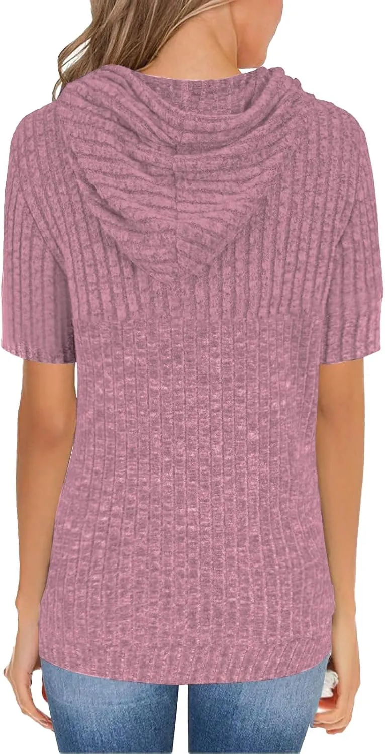 ZWRXW Womens Summer Tops Short Sleeve Cable Knit Sweater Tops Lightweight Fashion Comfortable Hoodies Casual T Shirts Tunics