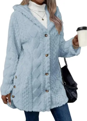 ZWRXW Women's Winter Warm Sweaters Coats Button Down Chunky Cable Knit Outerwear Open Front Long Sleeve Hooded Coatigan