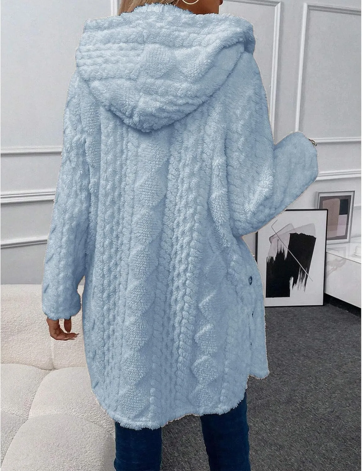 ZWRXW Women's Winter Warm Sweaters Coats Button Down Chunky Cable Knit Outerwear Open Front Long Sleeve Hooded Coatigan